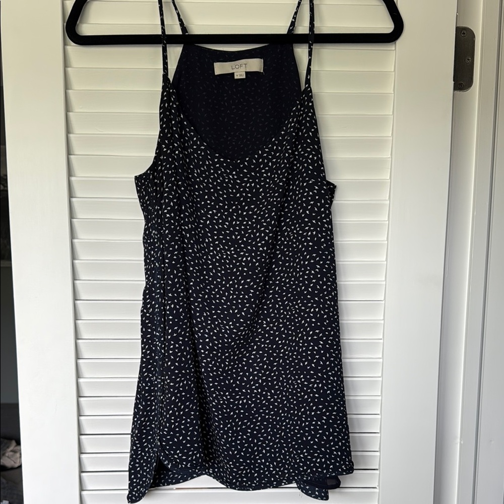 LOFT Dark Blue Patterned Spaghetti Strap Top